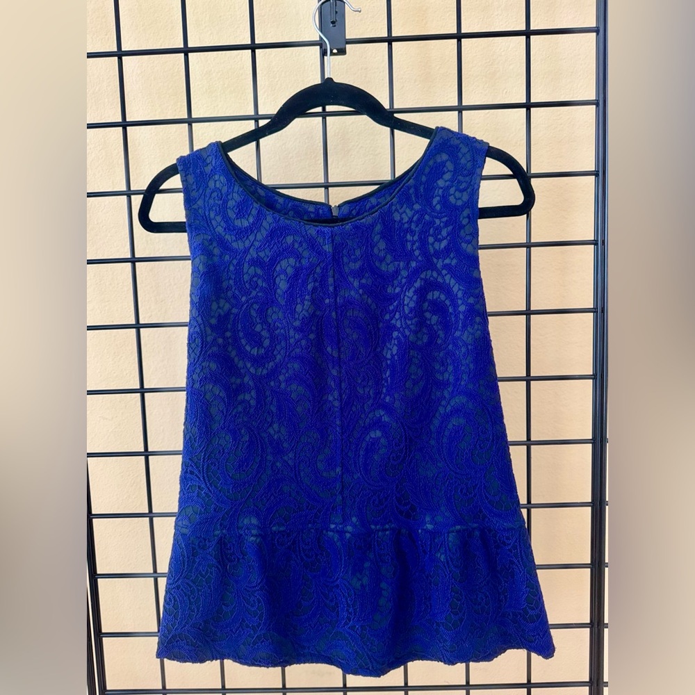 Myne Royal Blue Lace Sleeveless Peplum Top